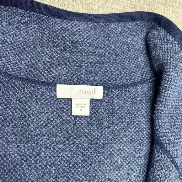Pure J. Jill Cardigan Blue Intarsia Jacquard Knit Snap Button Long - Picture 7 of 9